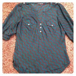41 Hawthorne Teal and Gray Blouse